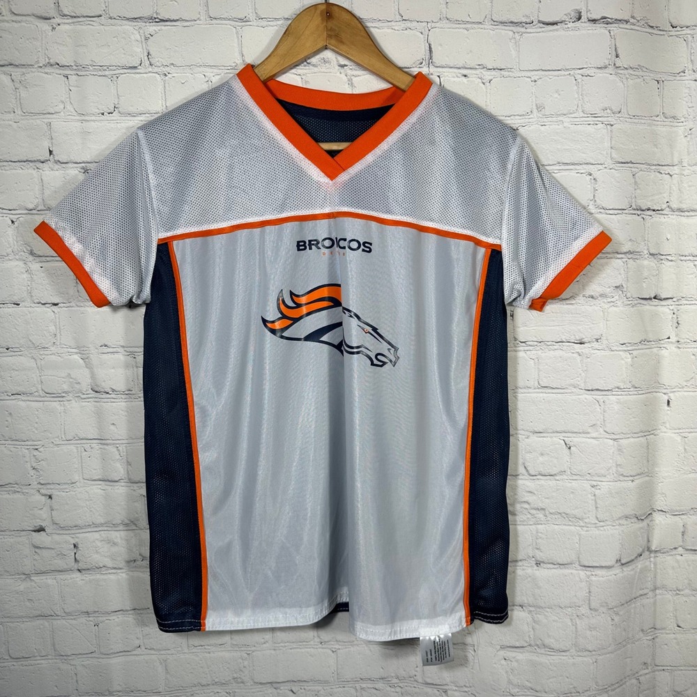 NFL‎ Flag Denver Broncos Reversible Jersey Youth XL Blue White Orange Mesh